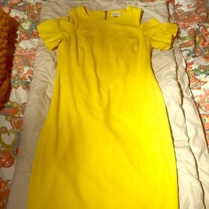 Yellow Calvin Klein cold shoulder dress